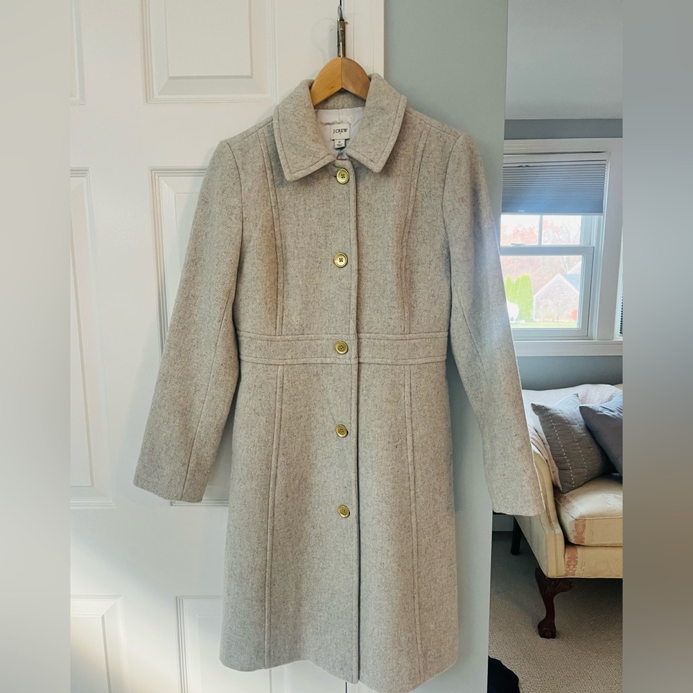 J. Crew Women's Light Gray Trench Coat with Gold Buttons